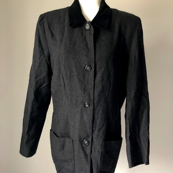 Charcoal Grey Long Blazer/Jacket with Black Velvet Collar - 10 - Picture 1 of 8
